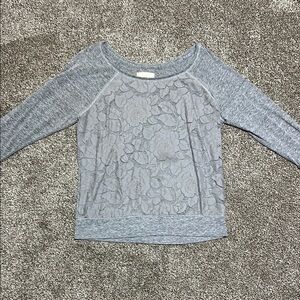 Hollister Jersey sweatshirt Gray Lace Overlay large scoop neck 3/4 sleeve Y2K